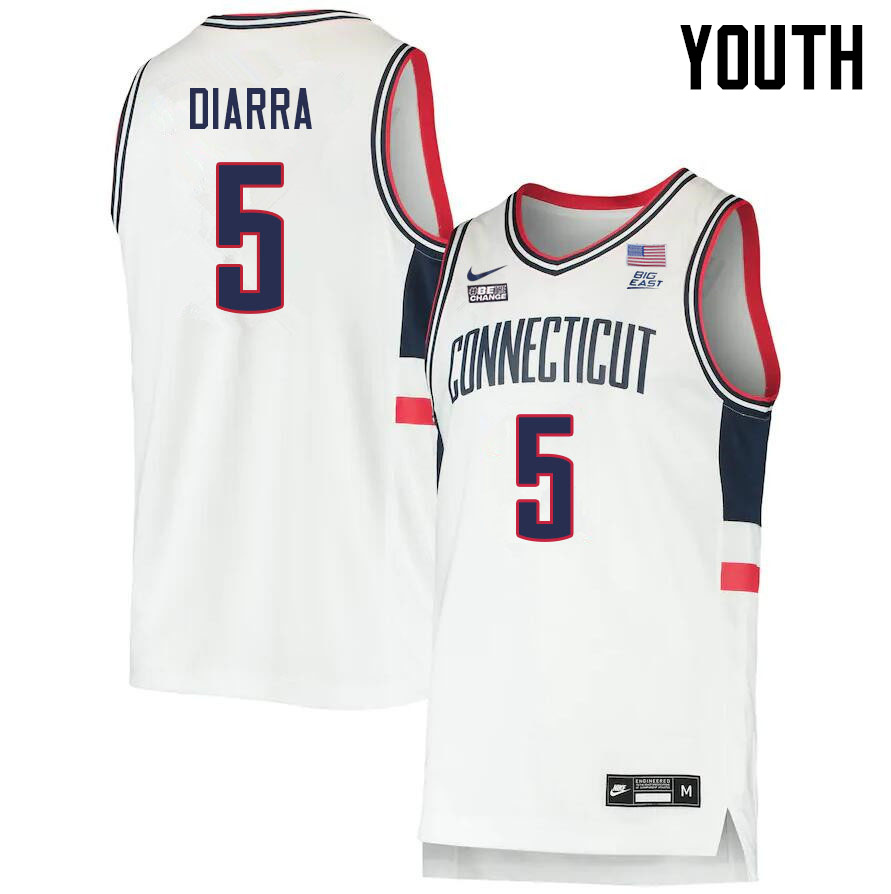Youth #5 Hassan Diarra Uconn Huskies College 2022-23 Basketball Stitched Jerseys Sale-White - Click Image to Close
